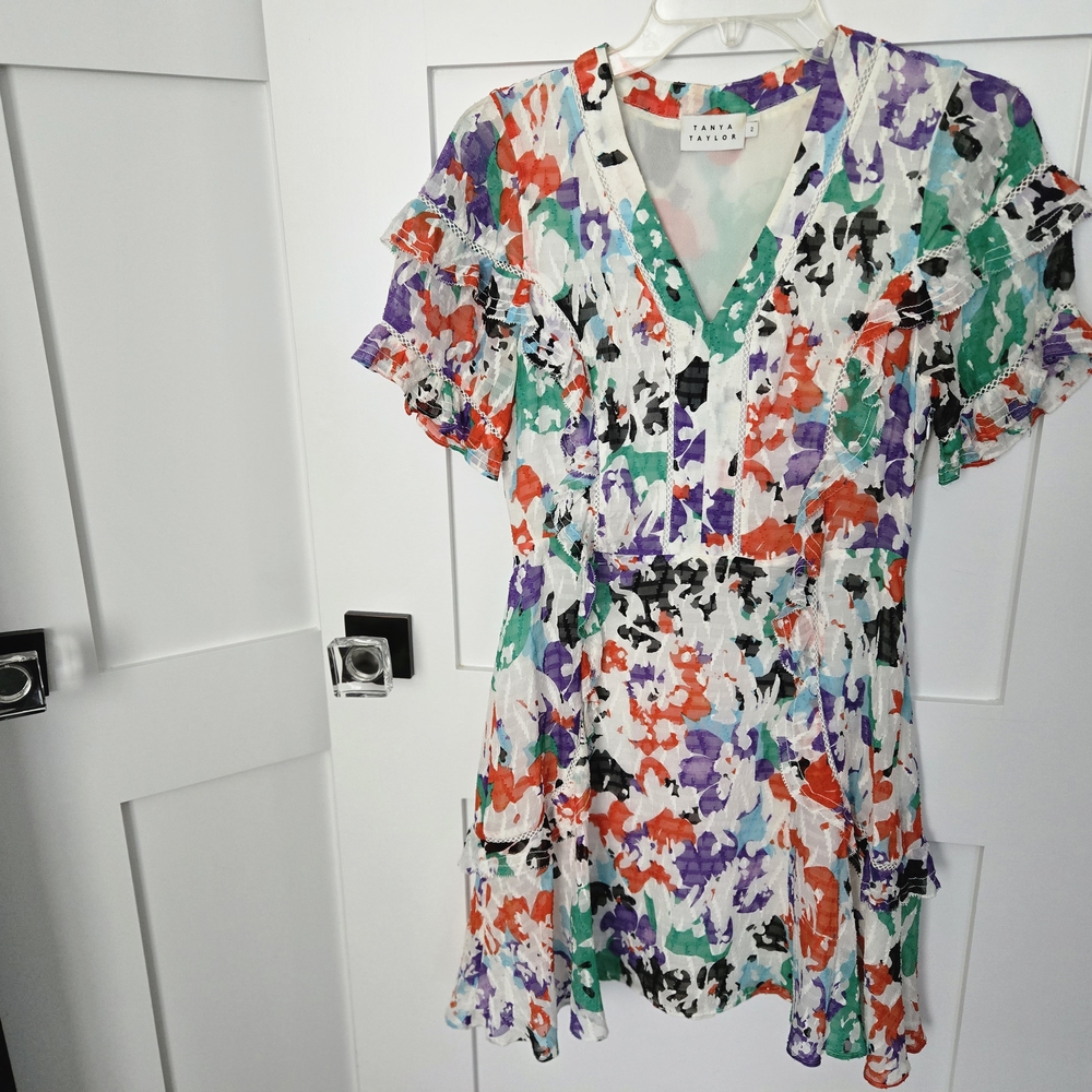 Tanya Taylor Coloful Floral Ruffle Dress Size 2